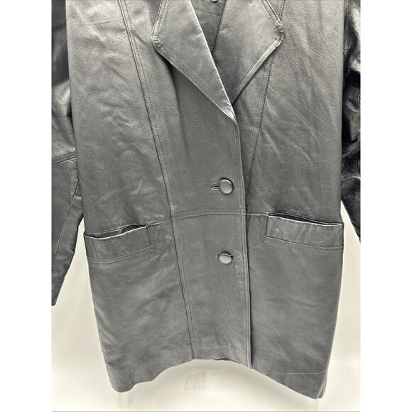 VINTAGE Savannah Women Black Leather Coat Jacket Size SMALL Retro Sleak Soft - Picture 2 of 11